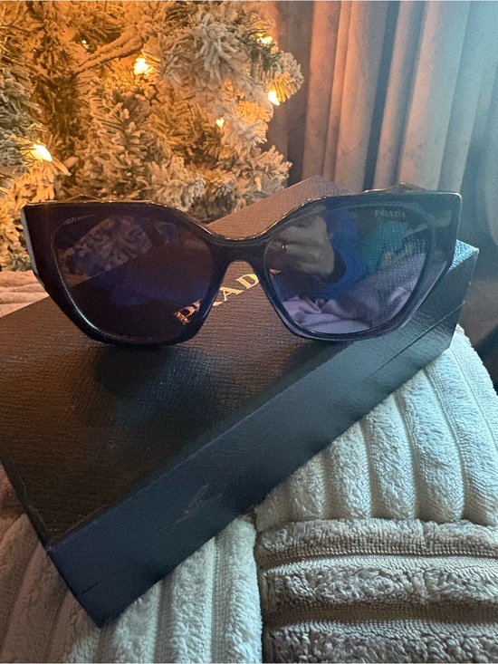 Prada Accessories - Prada Black Cat-Eye Sunglasses with Blue Lenses